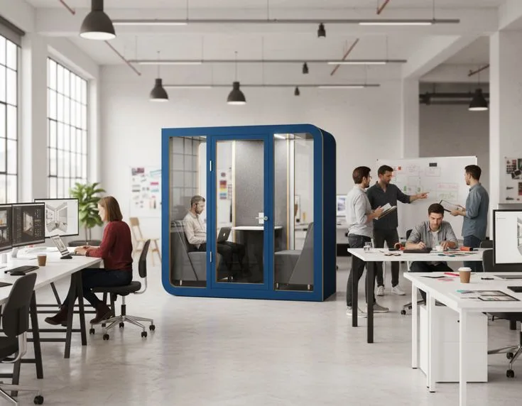 Kabina akustyczna Duet w niebieskim biurze